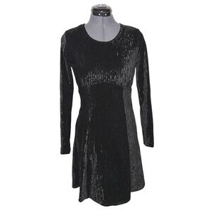 Vtg 90s Y2K Black Ribbed Crushed Velvet Witchy Goth Mini Dress 32-28-36 XS/S
